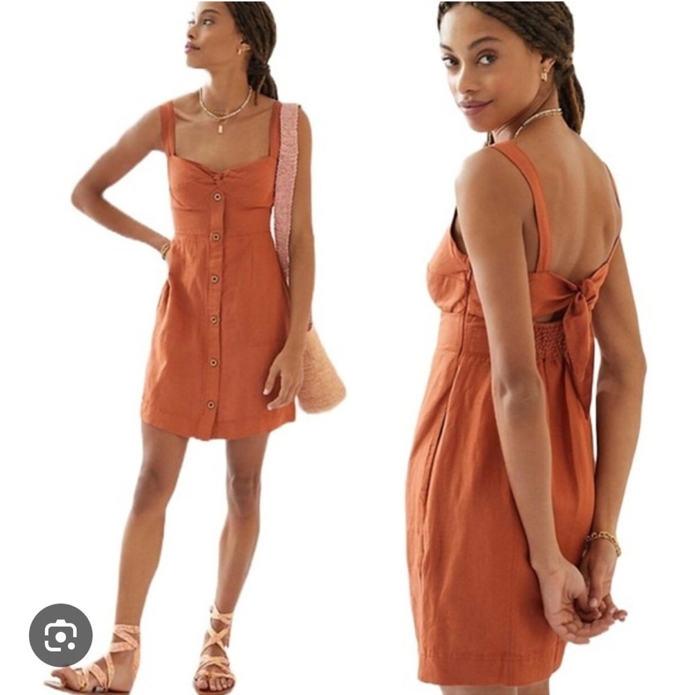Anthropologie Maeve Rust colored Button-Front linen mini dress